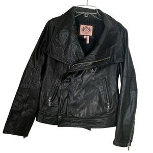 Juicy Couture Vintage Y2K Leather Moto Zip Biker Jacket Black Authentic Rare M